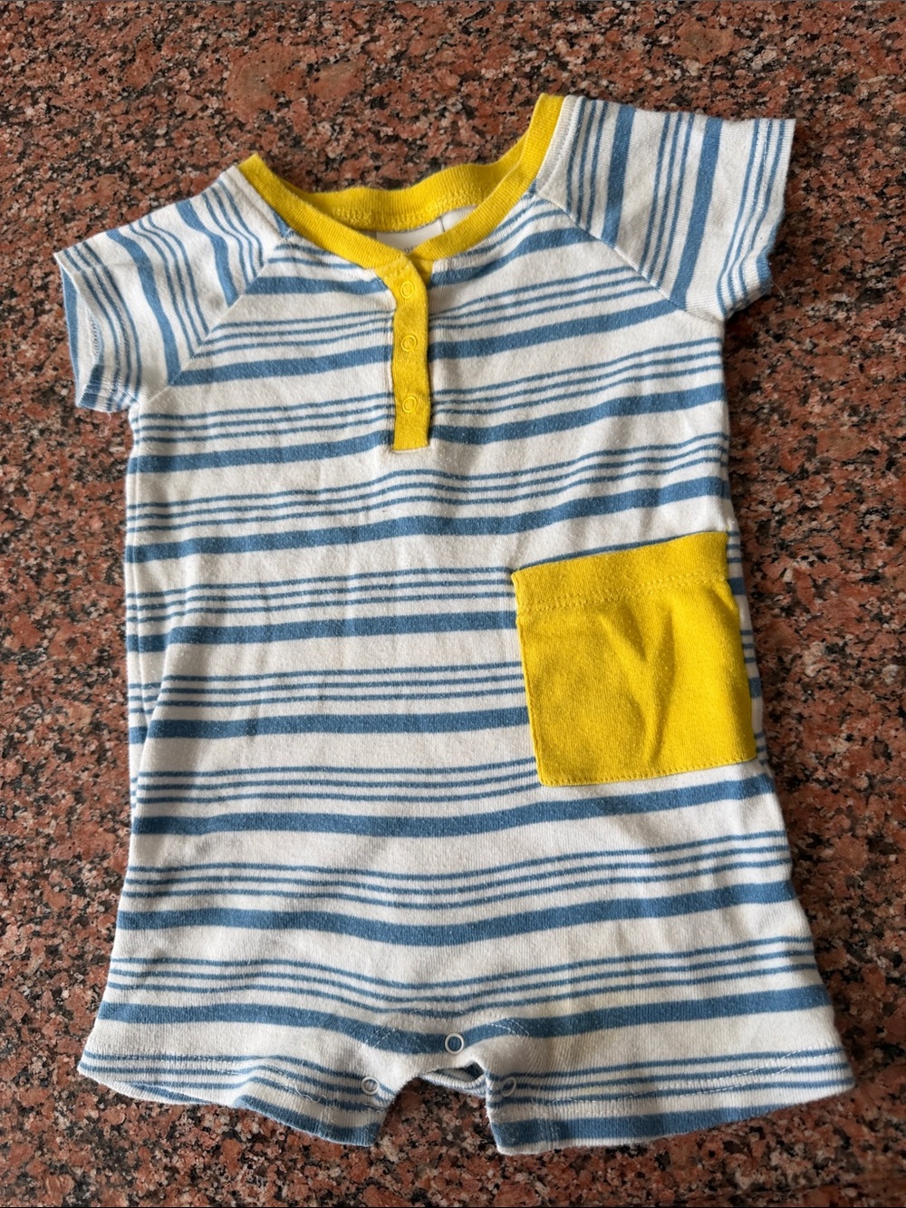 Nordstrom Striped Blue and White One-Piece with Yellow Trim and Pocket